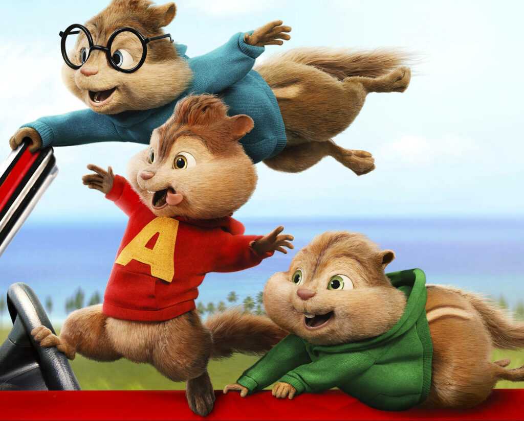 Alvin and the Chipmunks car adventure with Alvin Simon Theodore riding by ocean wallpaper background