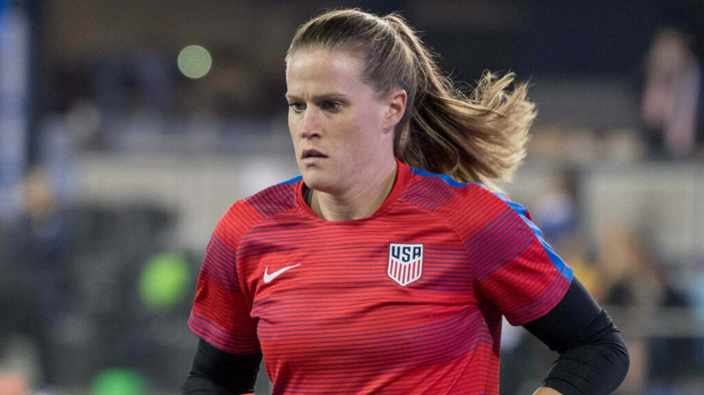 Alyssa Naeher USA soccer goalkeeper focused in action wearing national team jersey wallpaper