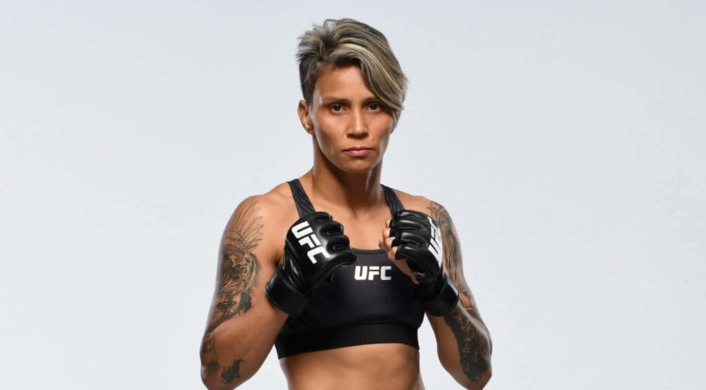 Amanda Lemos female MMA fighter ready for battle intense determination wallpaper background