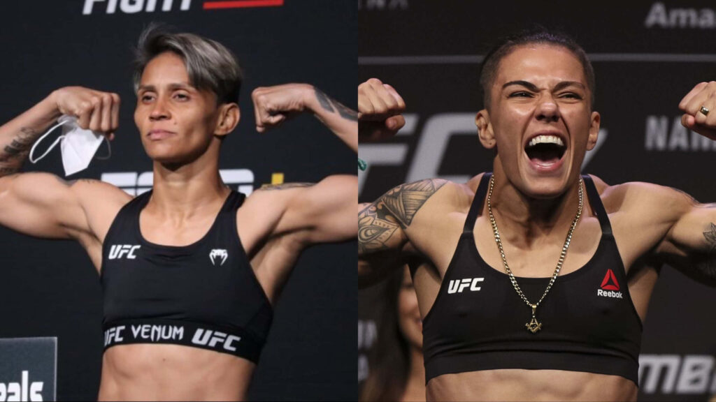 Amanda Lemos UFC weigh-in and victory celebration showing strength and excitement wallpaper