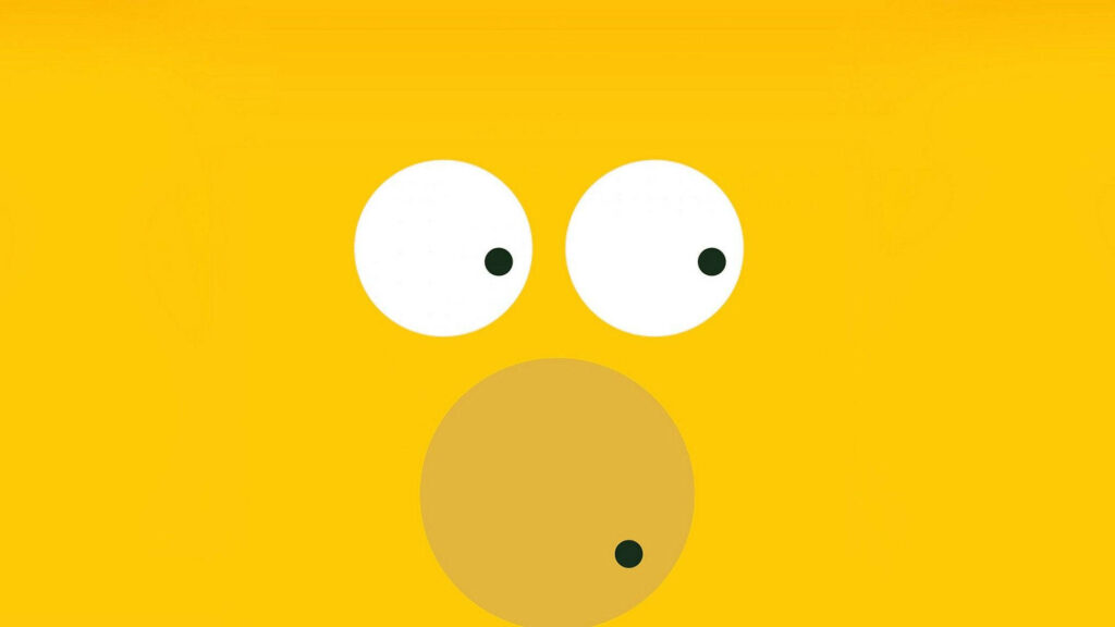 Extreme close-up minimalist wallpaper of shocked Homer Simpson face on bold yellow background