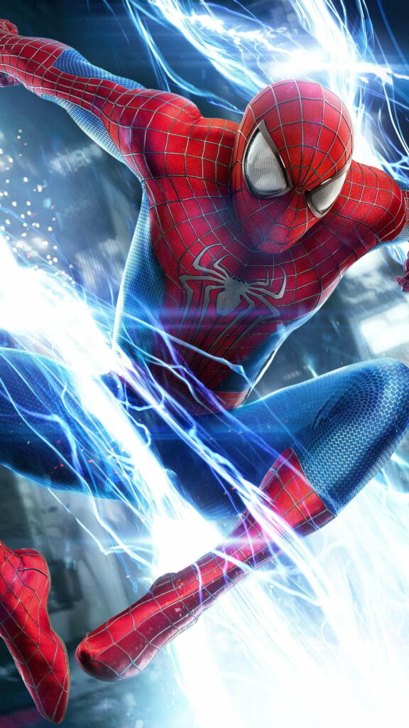 Spider-Man leaping into action with vibrant energy effects, Amazing Spider-Man 2 wallpaper.