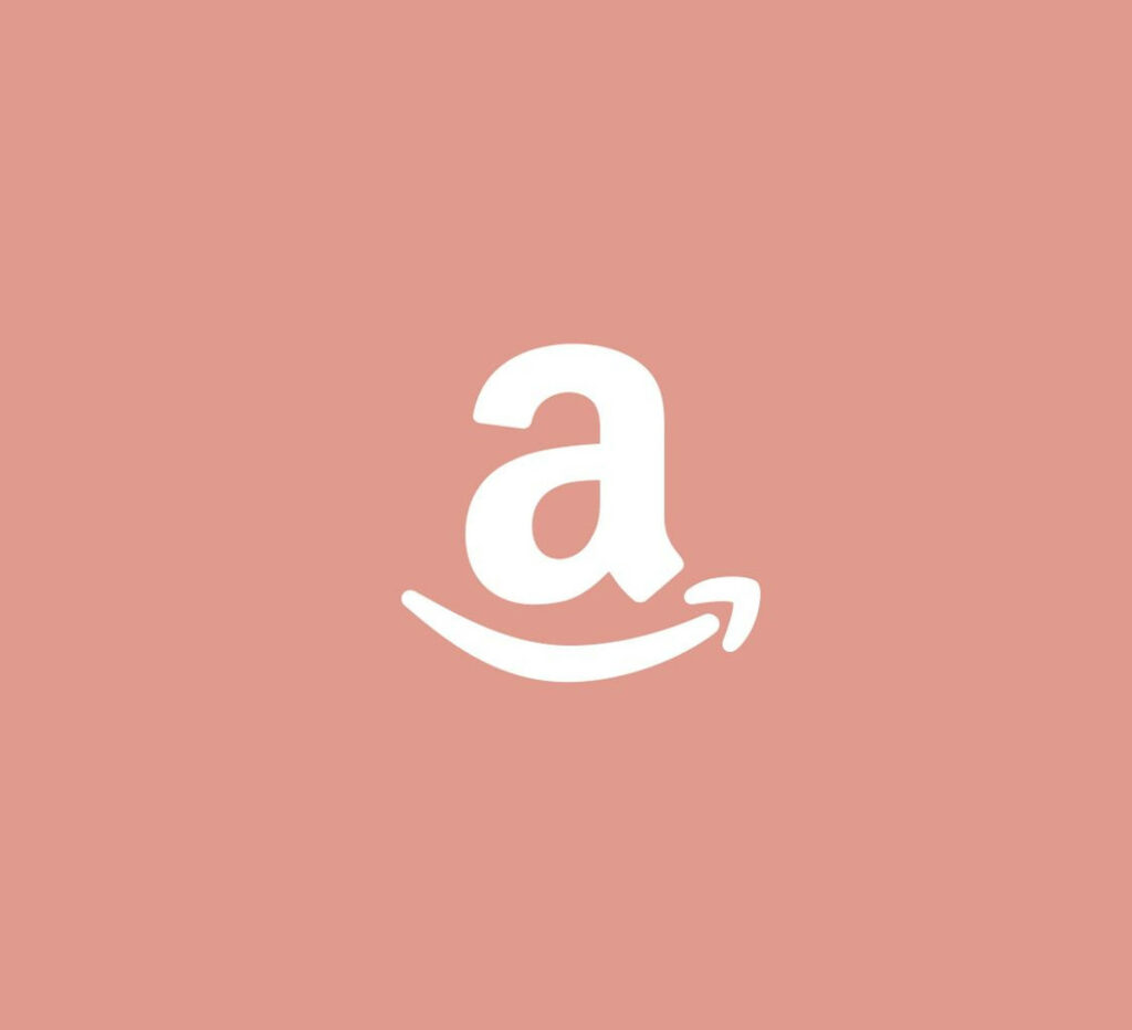Amazon logo in white centered on soft peach background minimalist modern wallpaper design