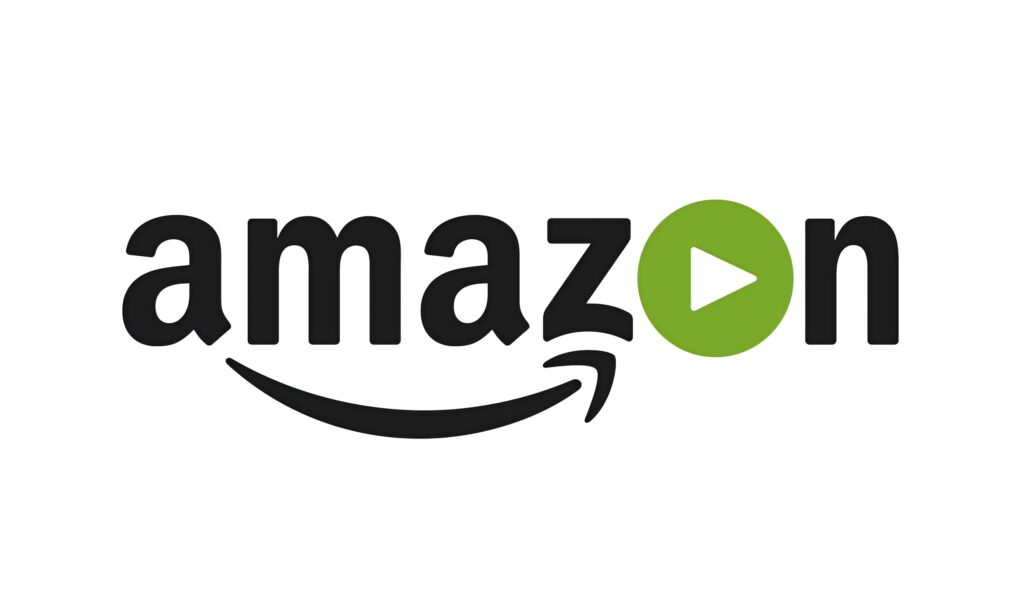 Amazon Prime logo wallpaper with black lettering smile arrow and green play button on white background