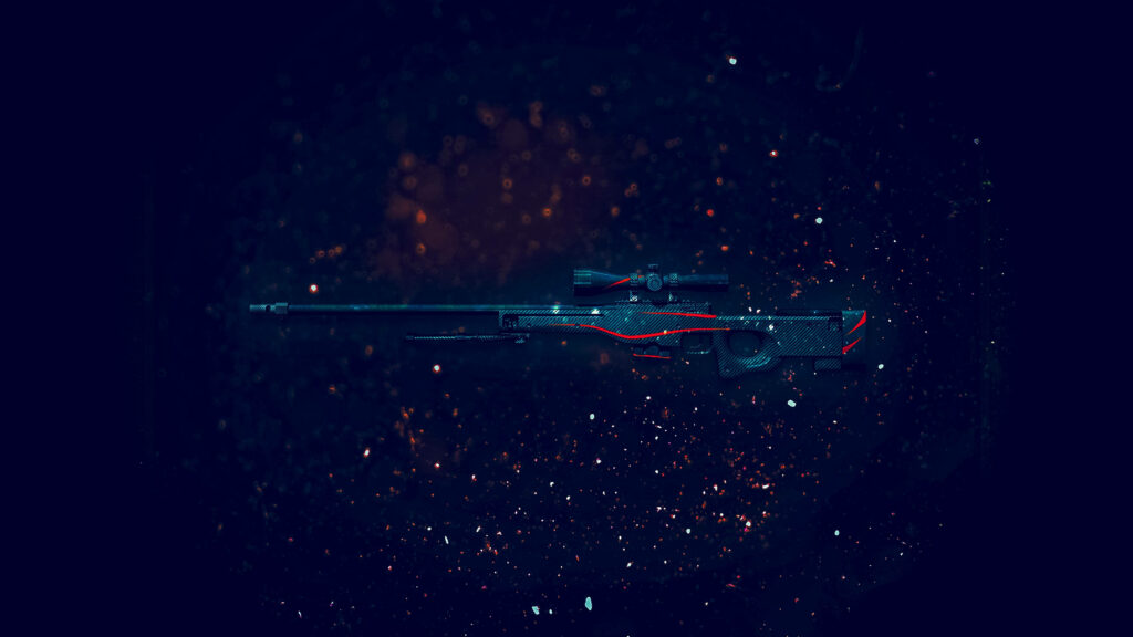 Fiery Elegance: Black and Red AWP 4K CS GO Wallpaper with a Touch of Orange