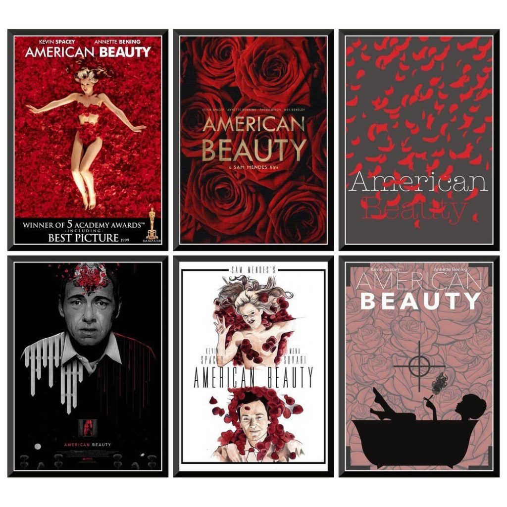 American Beauty wallpaper six-panel collage red roses Kevin Spacey Mena Suvari cinematic art