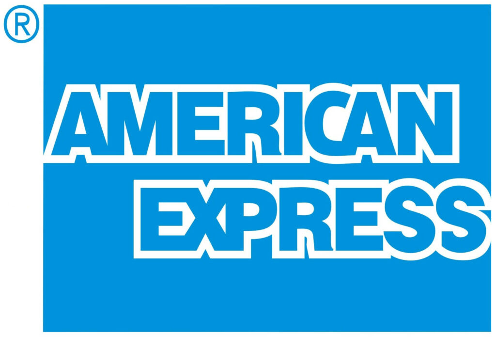 American Express blue logo with bold white letters on solid blue background financial trust wallpaper
