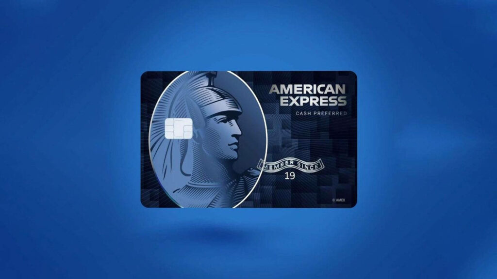 American Express Cash Preferred Card on smooth blue background showcasing sleek design and centurion emblem Wallpaper