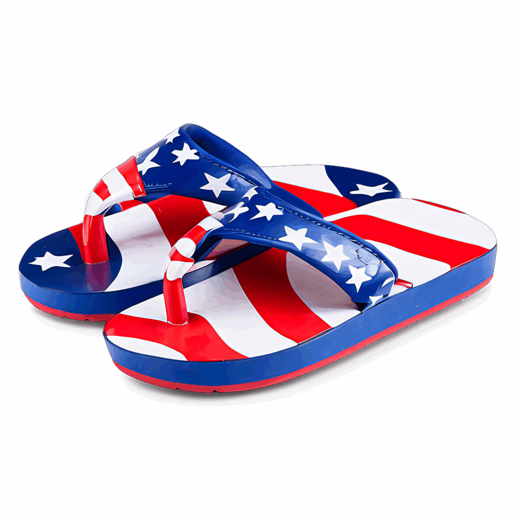 Pair of American flag flip flops with red white blue stars on soft gradient background wallpaper