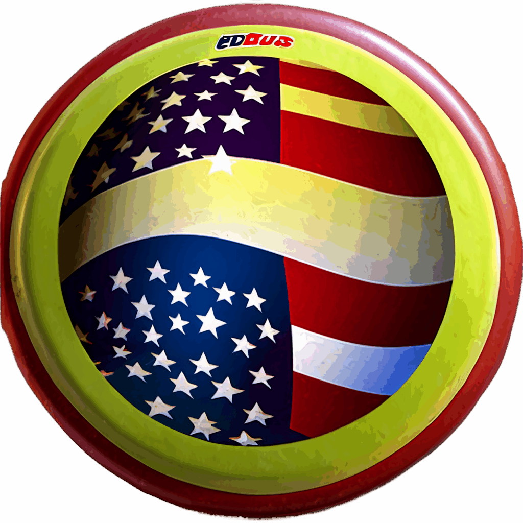 Vibrant American flag frisbee with stars and stripes design on circular flying disc wallpaper background