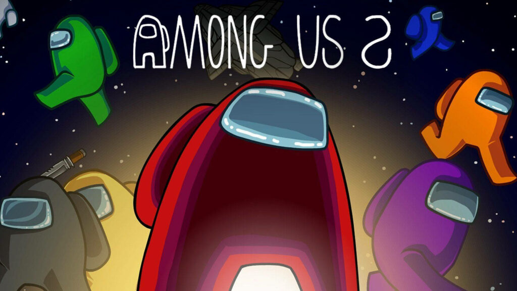Among Us 2: Towering Red Figure Dominates Crewmates in Vibrant Wallpaper