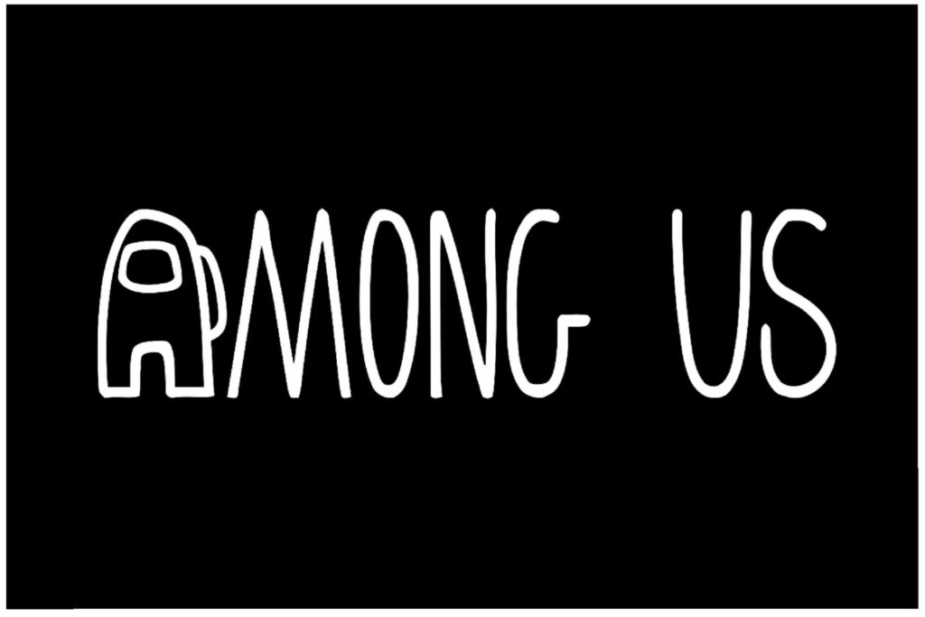 Among Us Emblem Shines Boldly on Stylish Dark Canvas Wallpaper