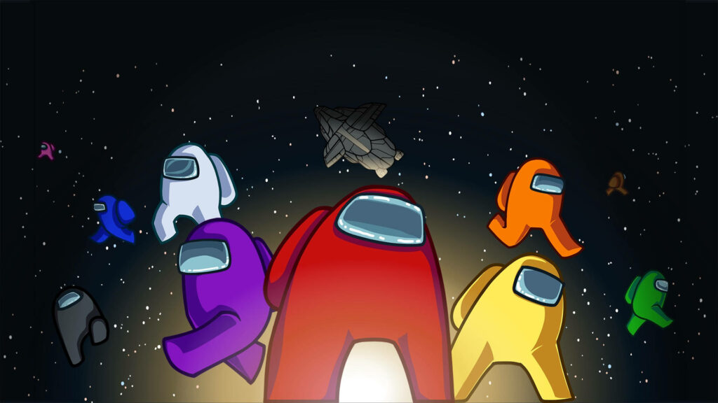 Among Us Imposter: Red Stands Accused Among a Galaxy of Crewmates in this Riveting Space-Themed Wallpaper