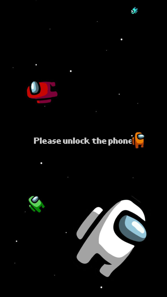 Among Us Impostors Suspended in Cosmic Abyss, Beckoning with Please Unlock The Phone Wallpaper
