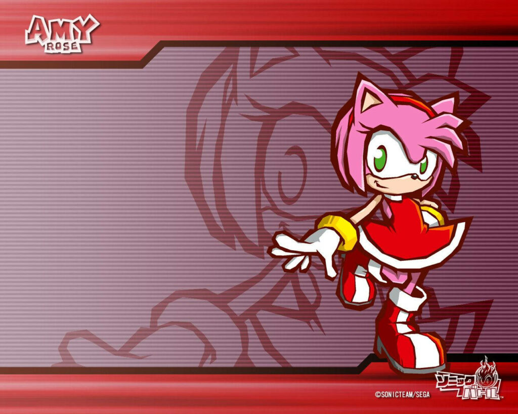 Amy Rose from Sonic Battle in dynamic hero pose on vibrant red wallpaper with name text