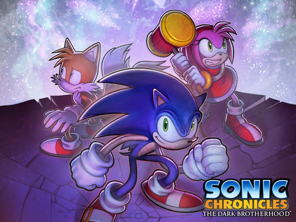 Amy Rose Sonic and Tails battle pose cosmic background Sonic Chronicles Dark Brotherhood wallpaper
