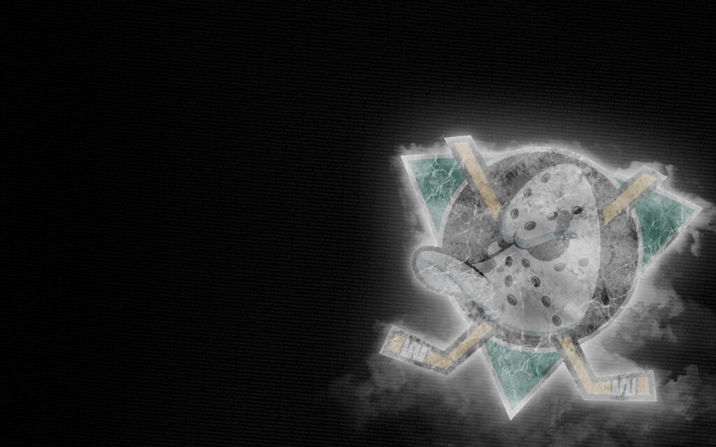 Anaheim Ducks logo wallpaper smoky effect dark textured background bold dynamic design