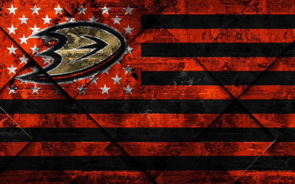 Rugged red and black Anaheim Ducks logo wallpaper with textured finish bold hockey tribute