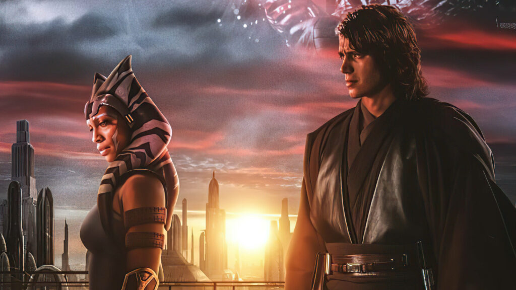 Anakin Skywalker & Ahsoka Tano Wallpaper: Sunset Skyline Background