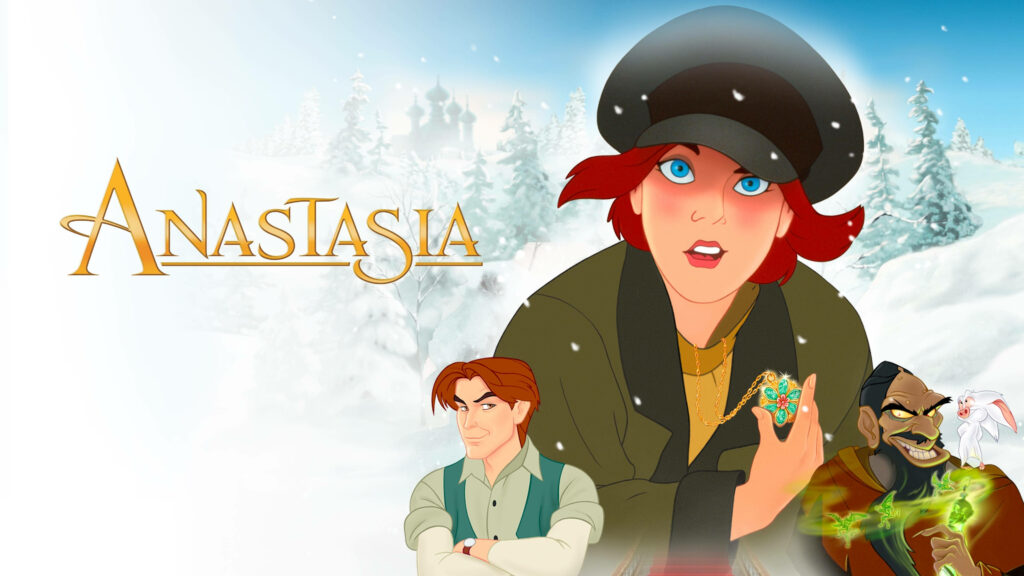 Anastasia movie wallpaper with main characters snowy background magical adventure scene