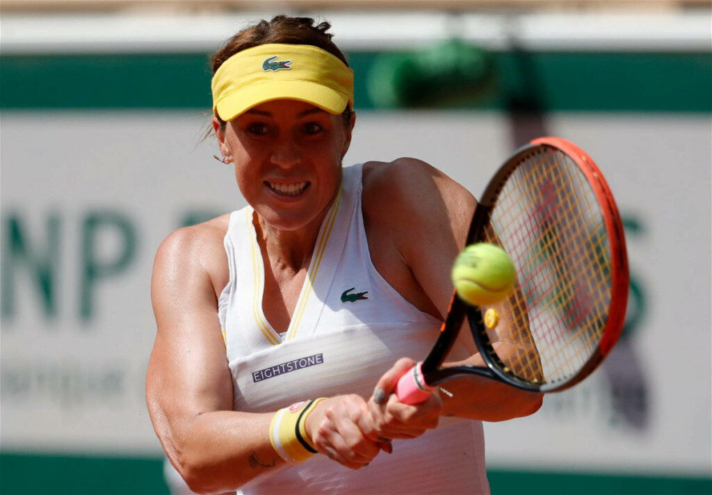 Anastasia Pavlyuchenkova hitting tennis ball with precise timing on court in action wallpaper background