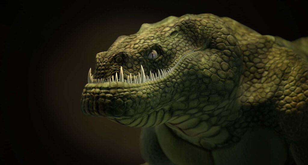 Ancient Crocodile Wallpaper: Textured Scales & Dark Background Art