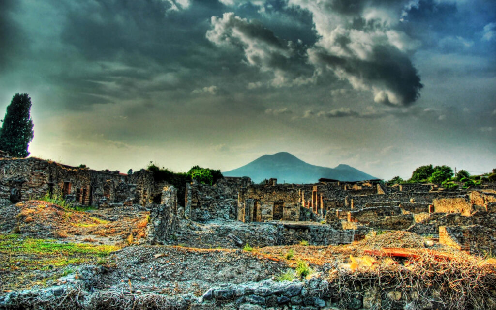 Moody Landscape Wallpaper: Ancient Ruins & Mount Vesuvio