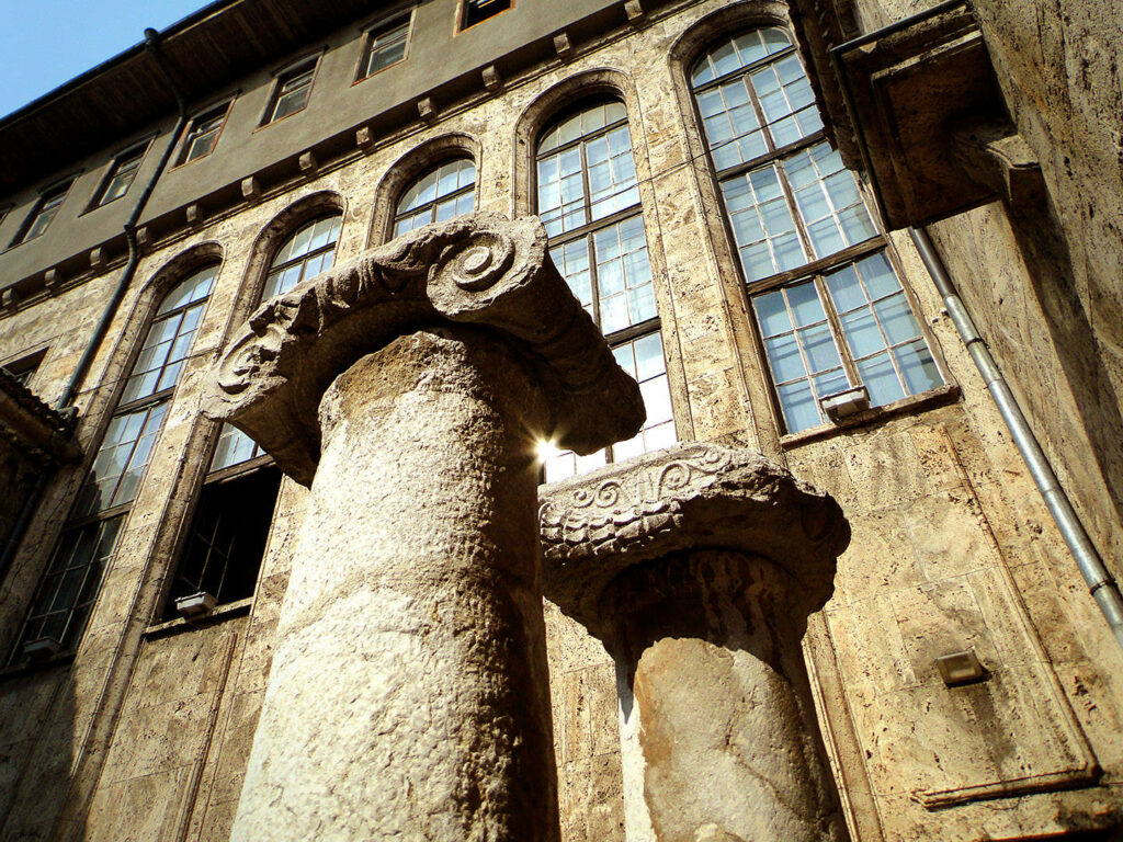 Ancient stone columns and historic Bulgarian museum showcasing Bulgaria cultural heritage wallpaper