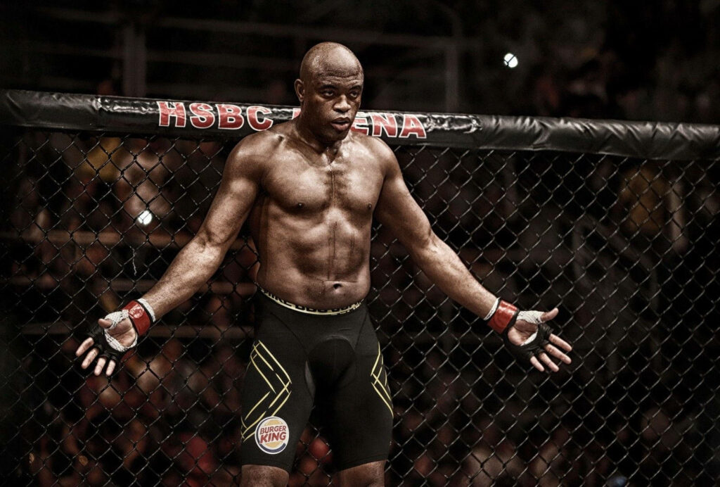 Anderson Silva confident in octagon at HSBC Arena showing strength and focus wallpaper background