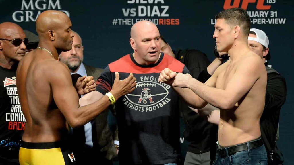 Anderson Silva and Nick Diaz intense pre-fight stare down UFC Middleweight matchup wallpaper