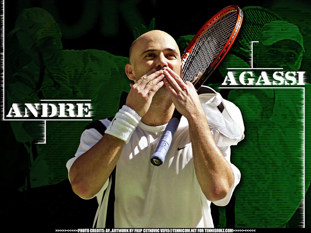 Dynamic Wallpaper of Tennis Legend Andre Agassi in Action