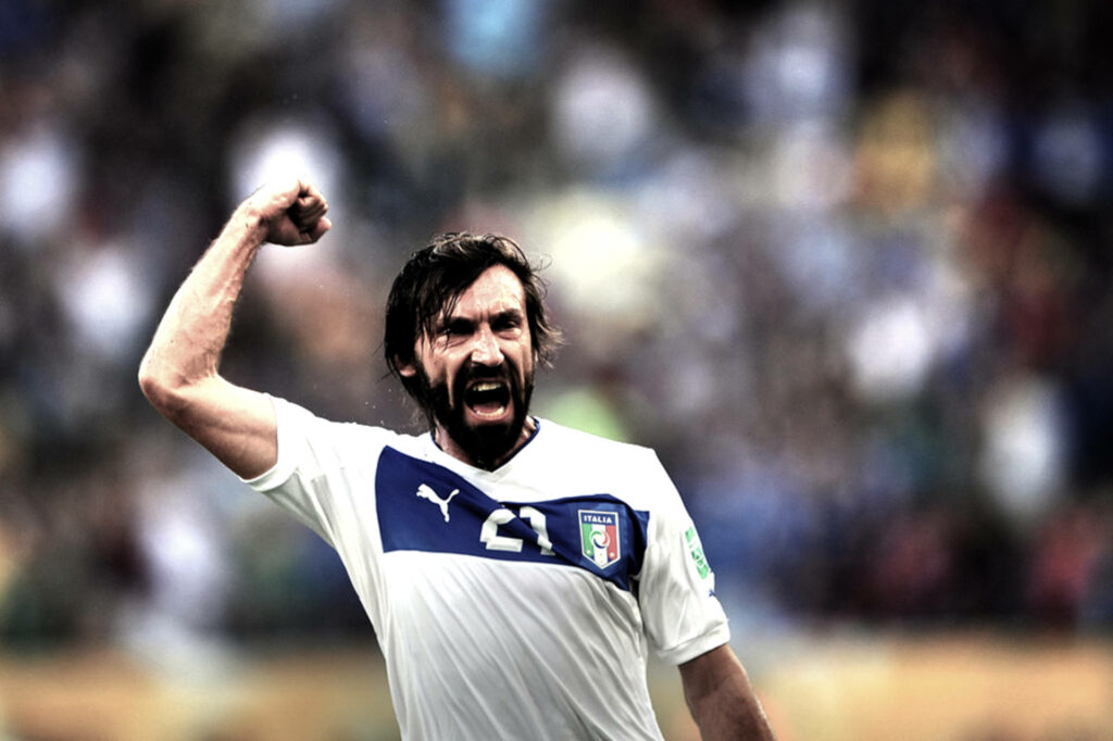 Andrea Pirlo fist pump celebration Italy soccer legend dynamic wallpaper background intensity