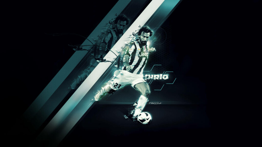 Andrea Pirlo in Juventus kit skillfully controlling football on field dynamic sports wallpaper