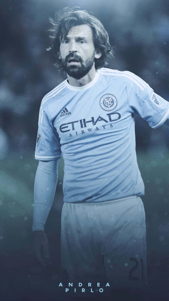 Andrea Pirlo in New York City FC kit creative portrait wallpaper with dynamic stylish background