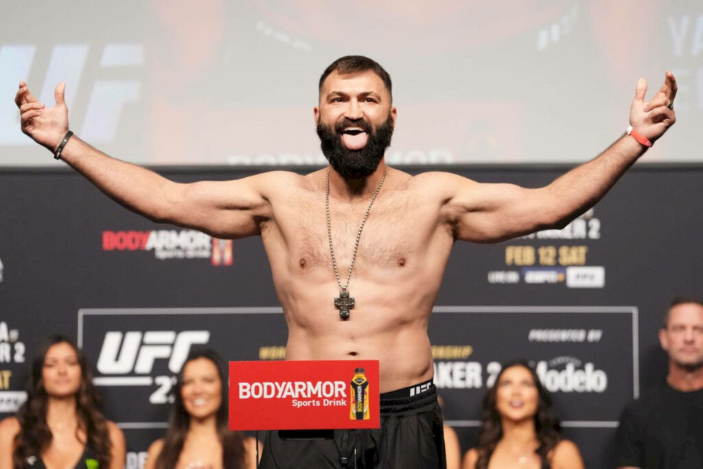Andrei Arlovski confident UFC fighter arms outstretched at weigh-in iconic MMA legend wallpaper