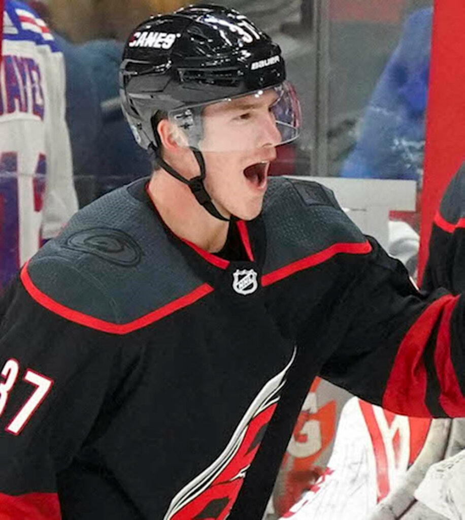 Andrei Svechnikov Carolina Hurricanes intense game moment hockey wallpaper background