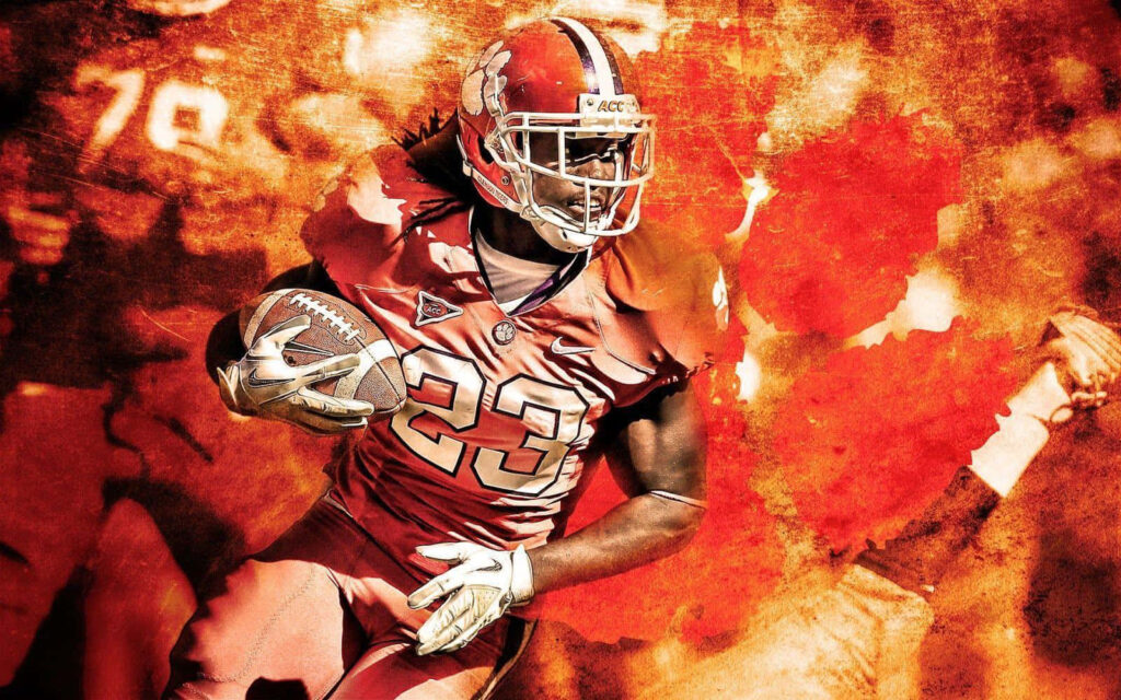 Andrew Booth Jr Clemson Tigers football action wallpaper vibrant orange college football energy