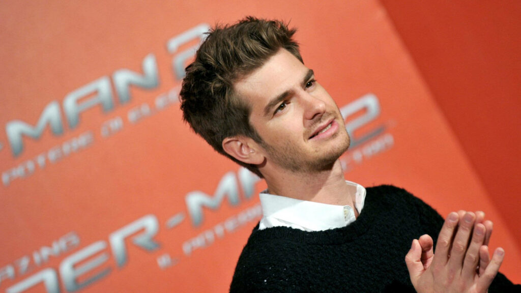 Andrew Garfield at The Amazing Spider-Man 2 press event red backdrop movie title background Wallpaper