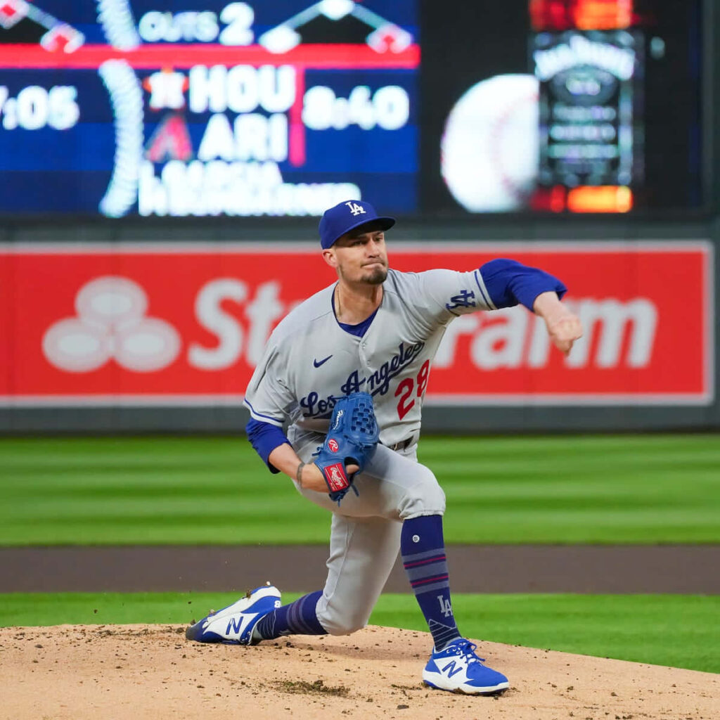 Andrew Heaney pitching for Los Angeles Dodgers showing focus and dynamic form on mound Wallpaper
