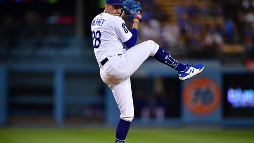 Andrew Heaney pitches with full focus and form on the mound during a baseball game wallpaper