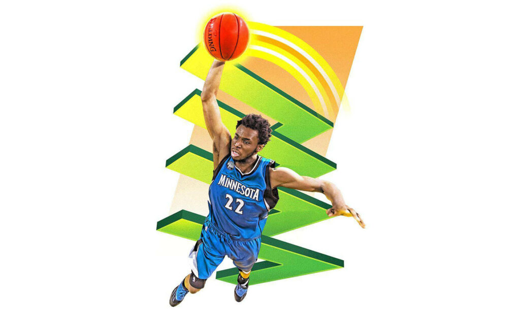 Andrew Wiggins Minnesota Timberwolves dunk dynamic geometric art wallpaper vibrant background