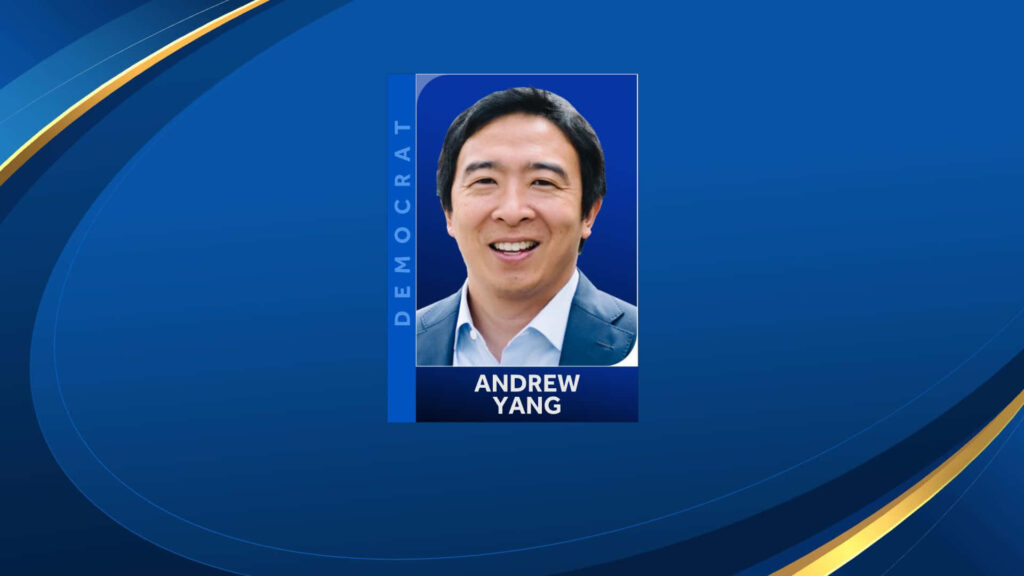 Andrew Yang ID card wallpaper blue background Democrat party portrait design image