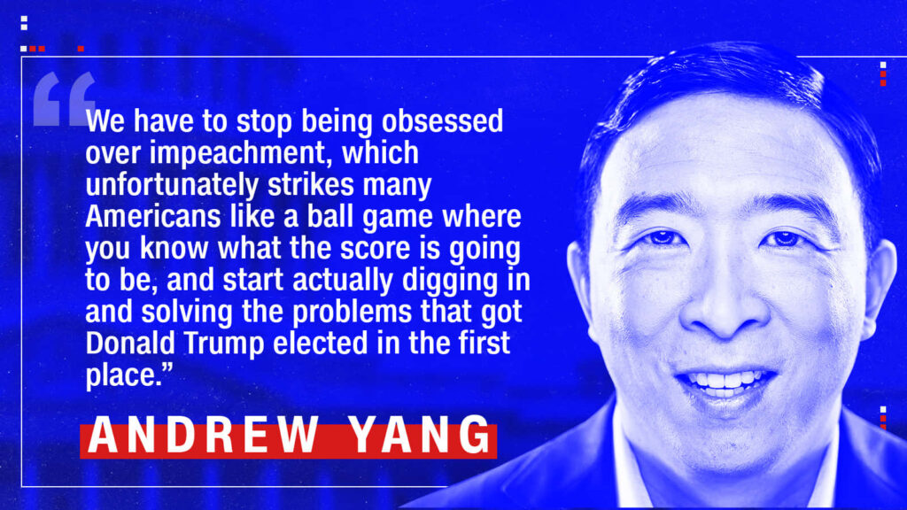Andrew Yang quote wallpaper blue background portrait political perspective TV interview