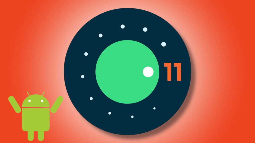 Droid Delight: The Adorable Android 11 Logo with its Lovable Mascot in a Charming Background Wallpaper