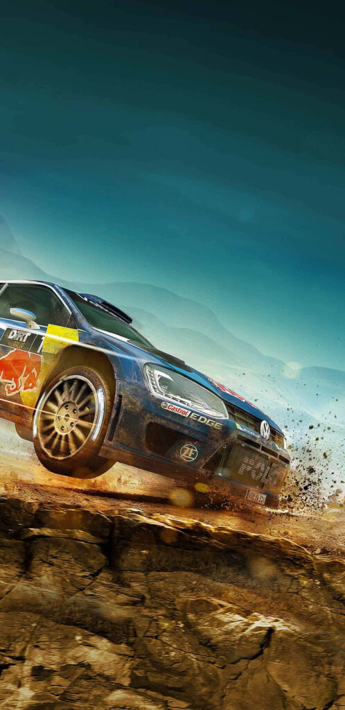 Volkswagen rally car powerfully slides through dirt corner - intense racing wallpaper