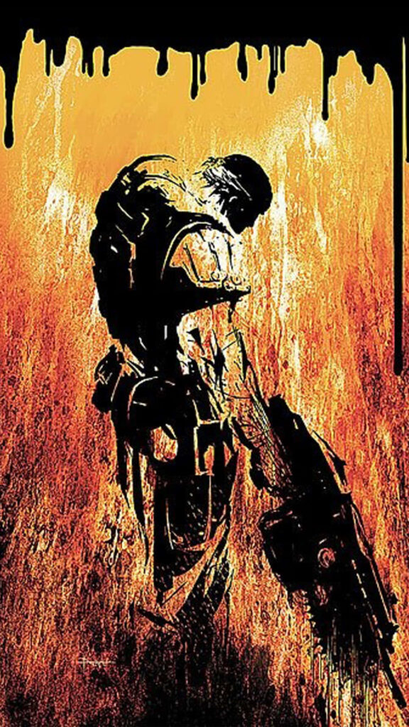 Bold Gears of War 5 Soldier Silhouette in Dramatic Battle Background Wallpaper