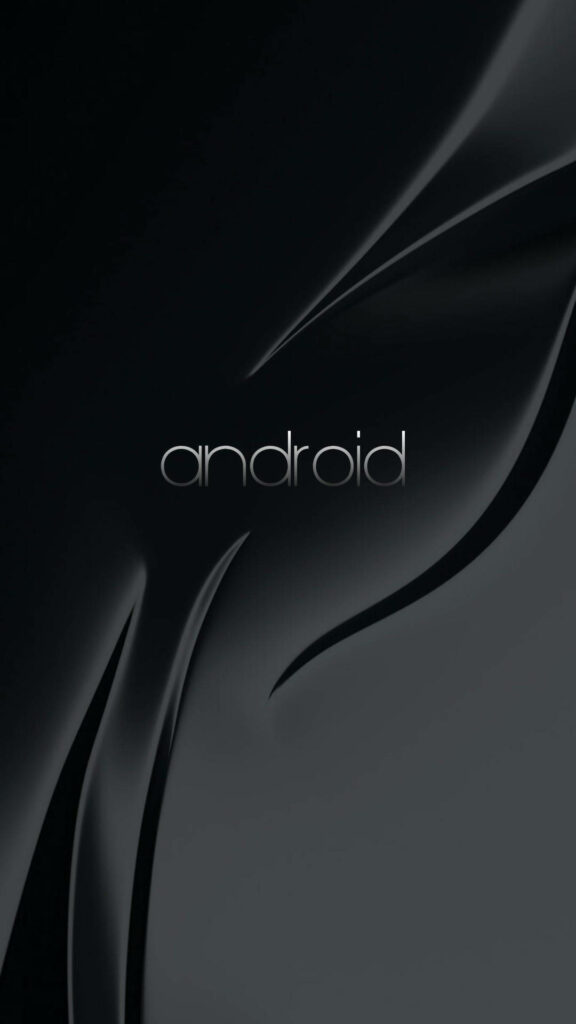 Silver Metallic Dark Android Emblem Shrouded in Abstract Curves, Illuminated in Mysterious Glow – Enigmatic Android Background Wallpaper