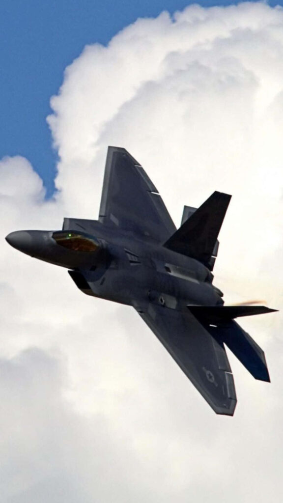 Skyward Soar: Majestic F-22 Raptor Captures the Skies, Against Jumbo Jet's Backdrop Wallpaper