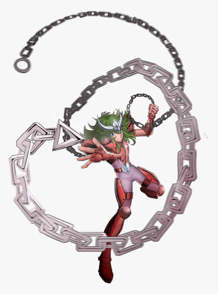 Andromeda Shun unleashes spiral chains attack powerful pose dynamic anime wallpaper background