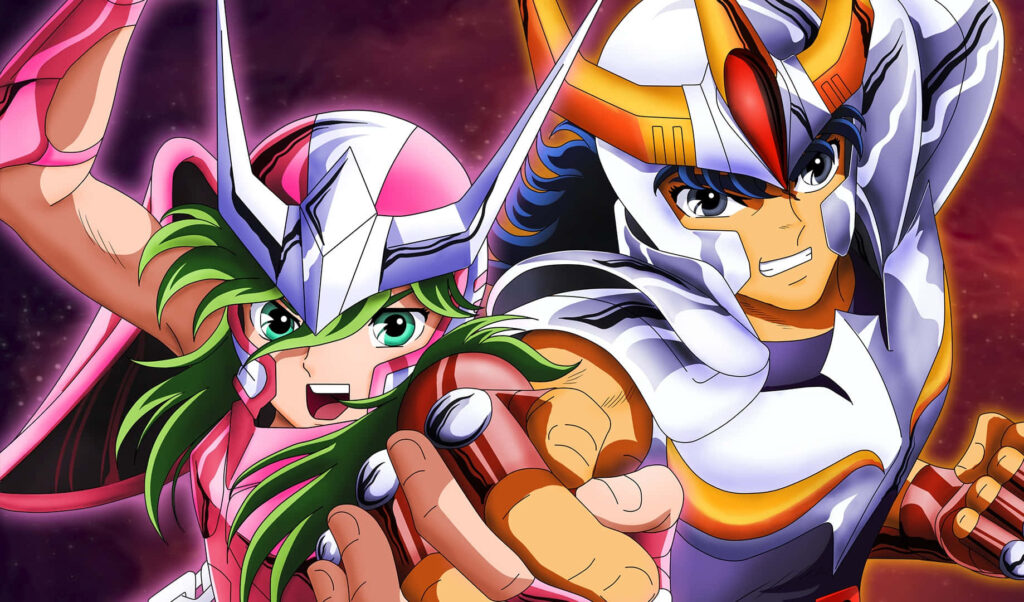 Andromeda Shun unleashing Nebula Chains with armored warrior cosmic energy wallpaper background